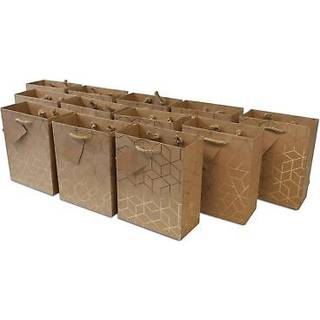 Guld gaveposer - 12 Pack Small Geometric Prints Kraft Paper Shopping Poss With Handles Gift Wrap Euro Totes til f?dselsdagsfester Bachelorette Ba