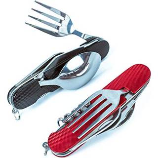 Cluck 6-i-1 multi-funktion campingredskaber til campingbilleds?t aftagelig ske gaffelkniv kombinationsskit med b?repose (r?d + sort)