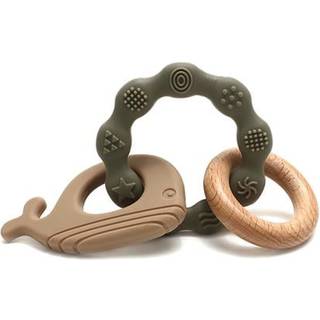 Magni Biderangle i silikone m. hval og træ vedhæng - Grøn