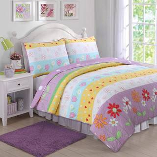 Hyggelige linje hjem mode blomsterhjerteprint reversibel pige senget?j dyne s?t senget?ppet coverlet (blomsterhave tvilling - 2 stykke)