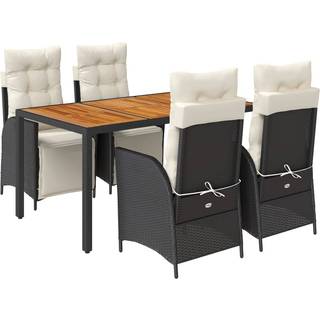 Spisebordssæt Til Haven 7 Dele Med Hynder Polyrattan Sort - 4 / Sort og cremefarvet / 150 cm bordlængde