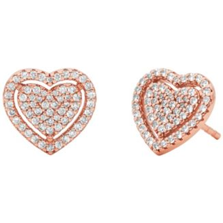 MK Precious Metal-Plated Sterling Silver Pavé Heart Earrings - Rose Gold - Michael Kors - ONE SIZE