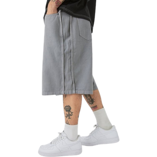 Mens Grey Fixed Waist Side Pintuck Parachute Shorts