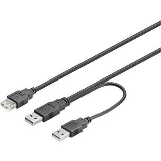 USB-A 2.0 Dual power kabel til USB-A/USB-A, sort, 0,3m