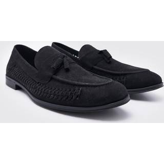 Mens Black Faux Suede Weave Loafer