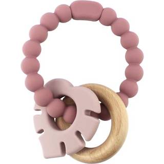 Magni Biderangle i silikone m. træ og blad vedhæng - Lyserød