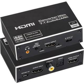 NÖRDIC HDMI Extractor 4K60Hz HDMI til HDMI + Optisk Toslink + Koaksial + 3,5 mm lyd + 7,1 CH HDMI-understøttelse af eARC / ARC HDR Dolby ATMOS
