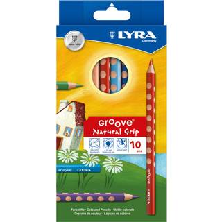 Lyra Groove Farveblyanter, 10 stk Sæt med 10 stk farveblyanter fra Lyra Groove. Blyanterne har et tresidet, ergonomisk greb samt naturlig grebszone, som sikrer korrekt greb om blyanterne. Indeholder 12 brilliante, ass. farver, der dækker exceptionelt godt.