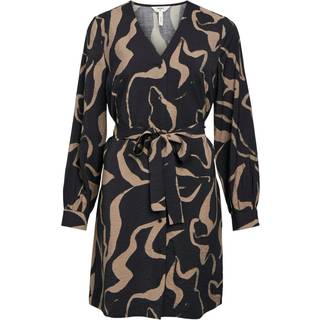 Object Collectors Item Objjacira L/S V-NECK SHORT DRESS Black/AOP Desert Taupe 34