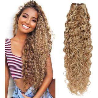 FASHION LINE Brazilian P27/613 Water Wave Blond Human Hair Extensions Uforarbejdet Menneskehr Bunter Weft 1 STK 100g Piano Color (16"""")