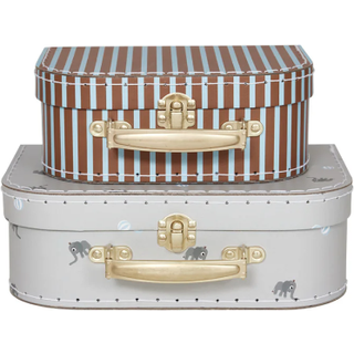 OYOY Mini Suitcase Elephant & Stripe Opbevaringstaske, Pale Blue