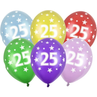 6 stk. Metallic Fødselsdagsballoner Mix – Elegant 25 Års Jubilæum Dekoration Helium Klar