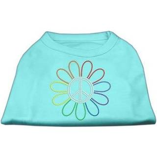 Rhinestone Rainbow Flower Peace Sign Shirts Aqua L