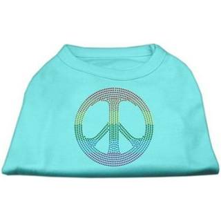 Rhinestone Rainbow Peace Sign Shirts Aqua XS
