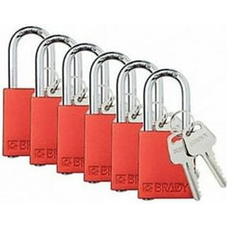 Brady Safety Lockout h?ngel?s -s?t - R?d - Keyed b?de sikkerheds lockout h?ngel?ser - 2 n?gler pr. L?s - SDAL -RED -38ST -KA6 - Aluminiumst?l - S