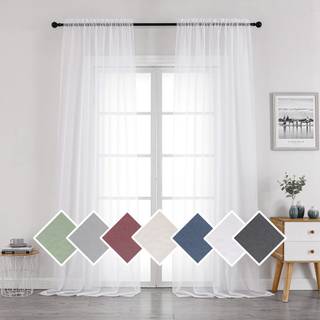 Ovzme 2 paneler Fast farve hvide rene gardiner 96 L?ngde Elegant vindue Voile PanelsDraperiTreatment til stue & skyded?r D?r 2 paneler = 84 W Hve
