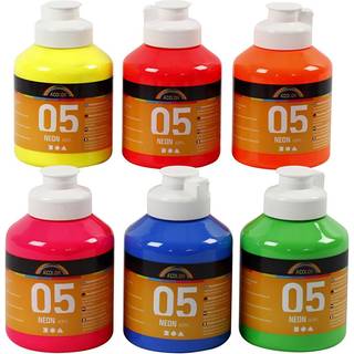 Neon Akrylmaling - 6x500ml til Kreative Projekter