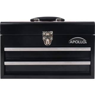Apollo Tools Metal Tool Box med dybt toprum og 2 skuffer i kraftigt stålkiste med kugleleje åbning og pulverlakeret finish - lyserødt bånd - lyse