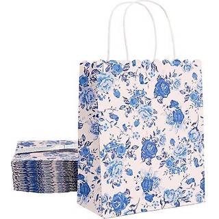 Sparkle and Bash 24-pack blomstergaveposer med hndtag til fdselsdage, bryllupper Brude- eller babyshower - rosenblomsttryk bl (8 x 4x10 tommer