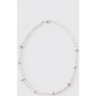 Mens Iced Pearl Necklace In Silver