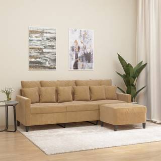 3-personers sofa med fodskammel 180 cm velour brun