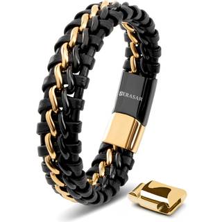 SERASAR Læder Armbånd “Steel” - Sort & Guld, 20 cm
