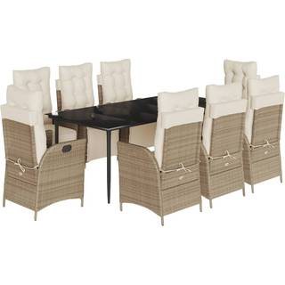 Spisebordssæt Til Haven 5 Dele Med Hynder Polyrattan Beige - 8 / Skarpt ben / 200 cm bordlængde