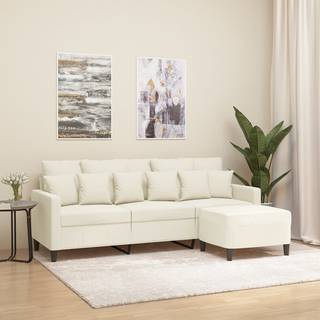 3-Personers Sofa Med Fodskammel 180 Cm Velour - Creme