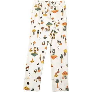Leggings større børn råhvid med svampeprint i økologisk bomuld