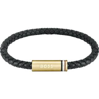 BOSS Aresi Braided Leather Bracelet Black