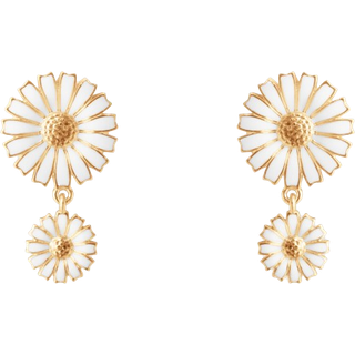 DAISY Dobbeltøreringe, Georg Jensen, Sterlingsølv belagt med 18 kt. guld / Hvid emalje