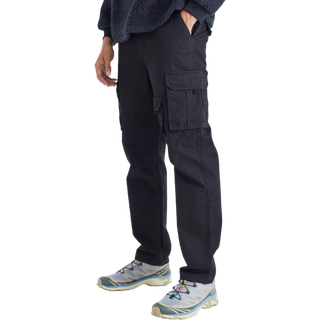 Mens Black Straight Leg Multi Cargo Trouser With Woven Tab