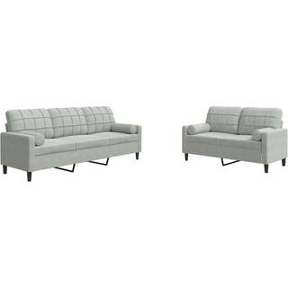 sofasæt 2 dele med hynder og bolsterpuder velour lysegrå