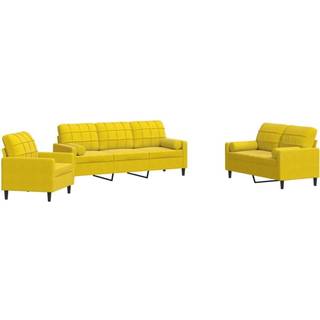 Sofasæt 3 Dele Med Hynder Velour - Gul / med puder
