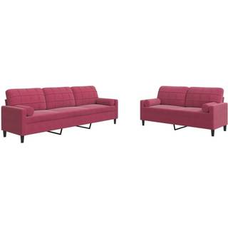 Sofasæt 2 Dele Med Hynder Velour - Vinrød / med puder