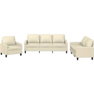 Sofasæt 3 Dele Kunstlæder - Creme / med hynder