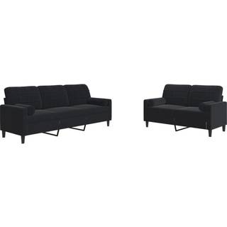 Sofasæt 2 Dele Med Hynder Velour - Sort / med puder