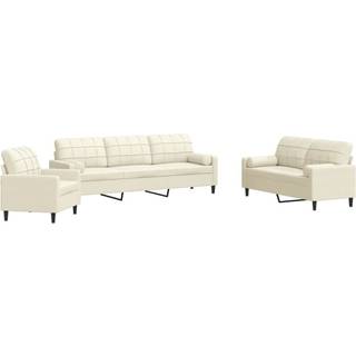 sofasæt 3 dele med hynder og bolsterpuder velour cremefarvet