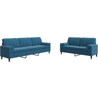 Sofasæt 2 Dele Med Hynder Velour - Blå / med puder