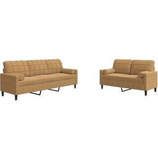 Sofasæt 2 Dele Med Hynder Velour - Brun / med puder