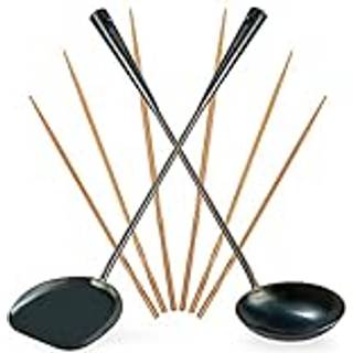 Yosukata Forkastede Wok -redskaber Set - Blå kulstofstål 17 -tommer Wok Spatel Wok Lead 3 par spisepinde - Holdbart Wok -tilbehør - Traditionelle