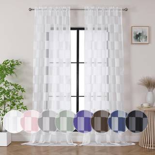 OVZME Barry White Sheer Curtains 96 tommer l?ngde 2 paneler - Kleret lysfiltrering Soft Airy Voile Clip Jacquard Teksturerede gardiner til sovev?