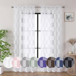 OVZME Barry White Sheer Curtains 84 tommer l?ngde 2 paneler - Kleret lys Filtrering Soft Airy Voile Clip Jacquard Teksturerede gardiner til sovev