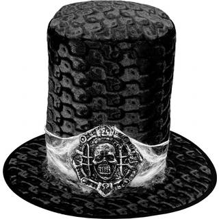 Schwarzer Gothic Zylinder aus Samt mit Totenkopf