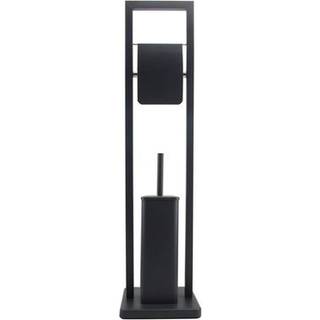 Toiletrulleholder med toiletbørste, fritstående, sort, 20 x 80 cm