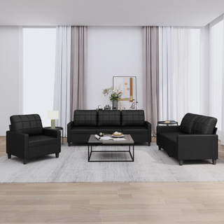 Sofasæt 3 Dele Kunstlæder - Sort / med hynder