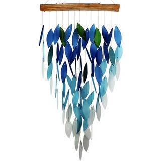 Blue Handworks Deluxe Ocean Ombre Waterfall & Driftwood Chime Sandblasted Glass og fandt træhåndlavet vindklokke