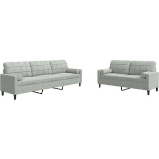 sofasæt 2 dele med hynder og bolsterpuder velour lysegrå