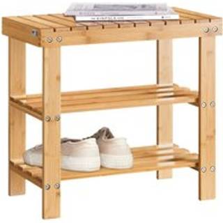 SoBuy Skobænk med hylde i bambus - FSR02-K-N