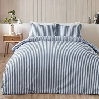 Catherine Lansfield Catherine Lansfield Chambray Blue Brushed Stripe Cotton Reversible Duvet Cover Set